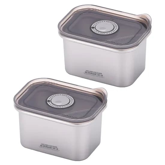 키친플라워 연마제 없는 원터치 스텐 밀폐용기 650ml 2개