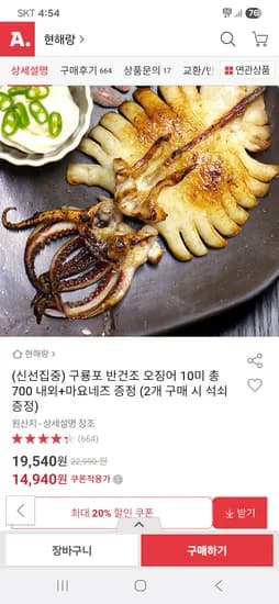 반건조 오징어 10마리 700g