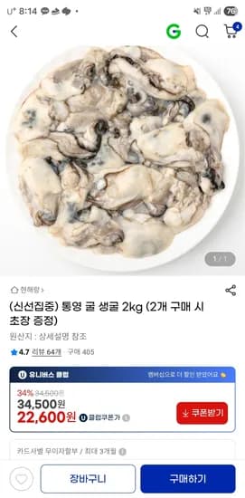 국내산 통영 생굴 2kg