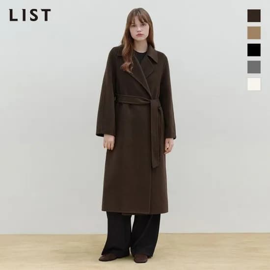 리스트 울 혼방 벨티드 오픈 롱 코트