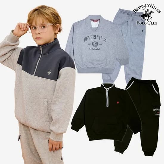 비버리힐스 주니어 폴로클럽 스모키 반집업 기모 상하세트