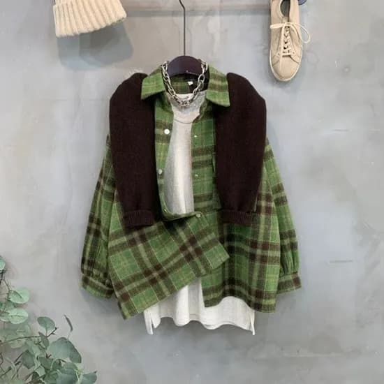 씨샵인더룸 바포 겉기모 체크 패턴 긴팔 셔츠