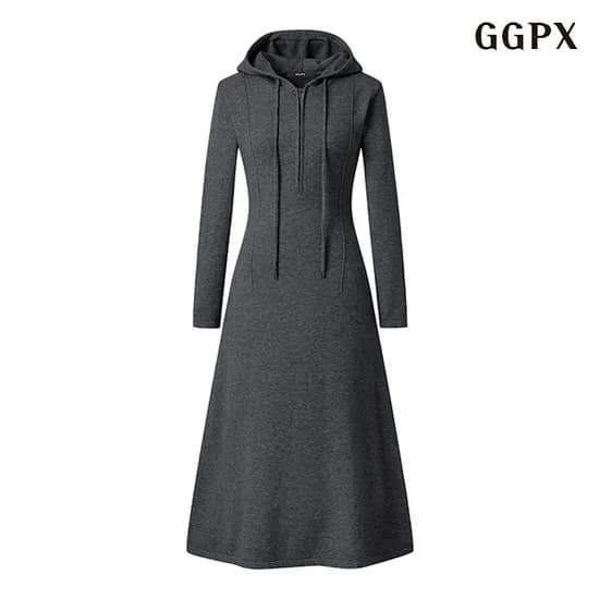 GGPX 반집업 후드 절개 플레어 롱원피스