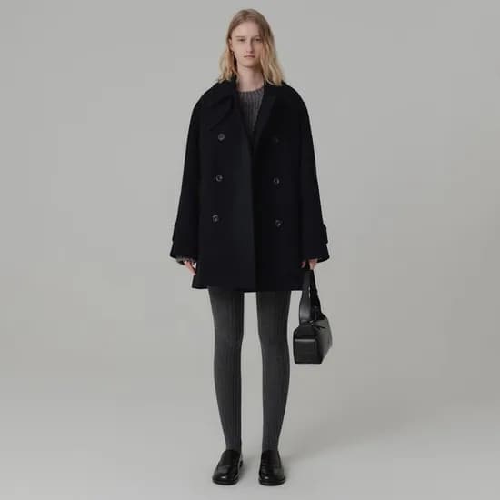룩캐스트 셀리나 울 하프 코트 다크 네이비