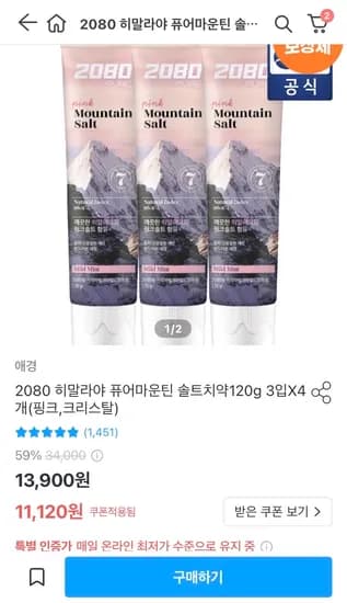 히말라야 치약 120g*12개