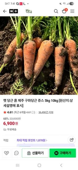 봉이네 국산 햇당근 5kg