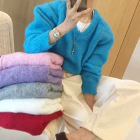 폭닥 브이넥 루즈핏 무지 레글런 긴팔니트 7종