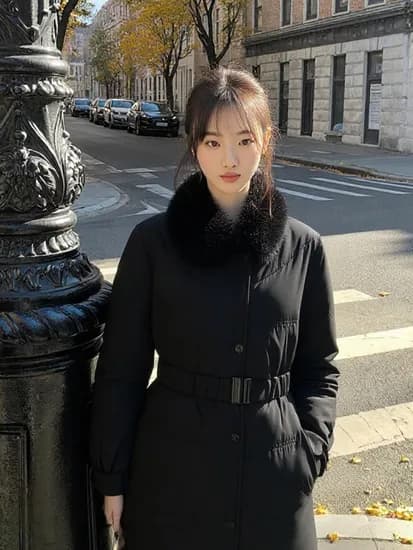 베스띠벨리 블랙 벨티드 퍼 덕다운 코트