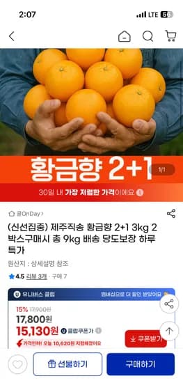 제주직송 황금향 3kg 2+1 총 9kg