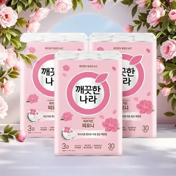 허브가든 피오니 프리미엄 화장지 3겹 30롤 x 3팩