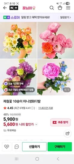 제철꽃 10송이 미니생화다발