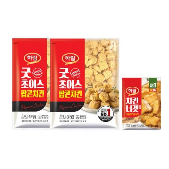하림 굿초이스팝콘치킨 1kg 2봉 치킨너겟 100g 1봉