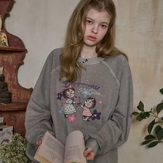 꼼파뇨 피그먼트 맨투맨 고스트그레이