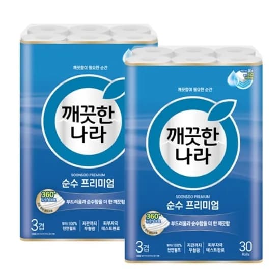 깨끗한나라 3겹 순수 프리미엄 27m 30롤 x 2팩