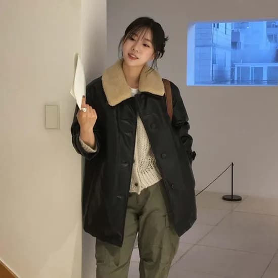 온앤온 퍼카라 레더 하프 구스 다운