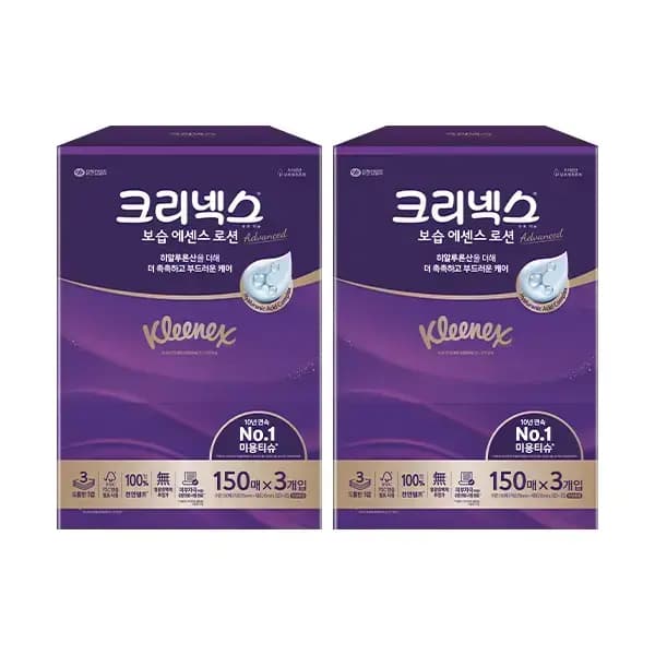 크리넥스 보습에센스 로션 미용티슈 3겹 150매 3입 2개