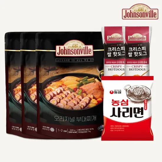 쟌슨빌 부대찌개 500g 3팩 라면사리 1개 핫도그 2팩
