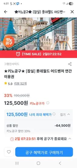 롯데월드 그린권 연간회원권 대인 177,000원