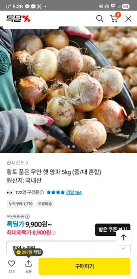 무안 햇 양파 5kg 중/대 혼합