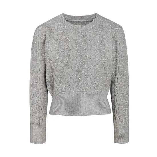 지고트 펄 디테일 케이블 진주 크롭니트