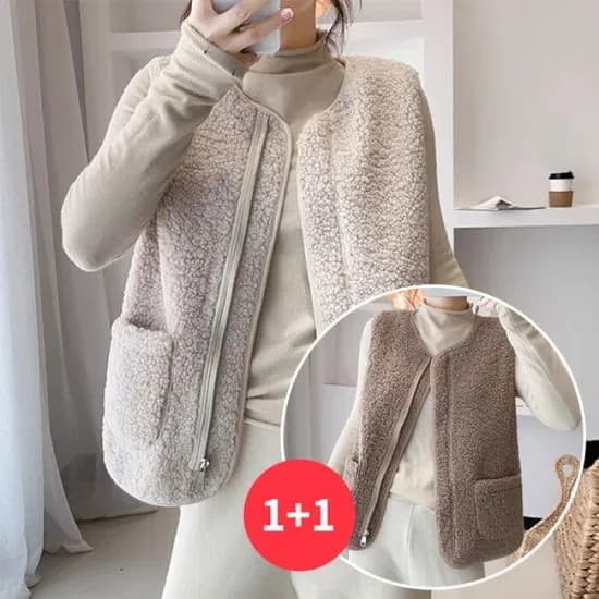 양털 뽀글이 브이넥 조끼 1+1