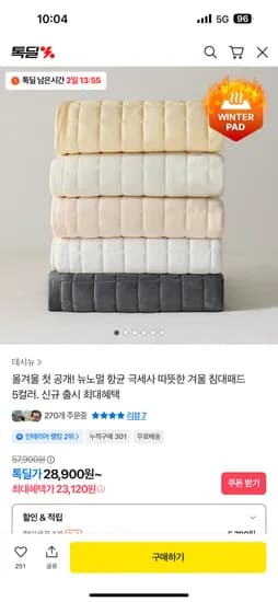 데시뉴 항균 극세사 겨울 침대패드