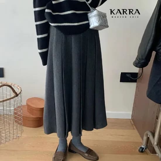 카라 모직 터치롱플리츠스커트 77까지