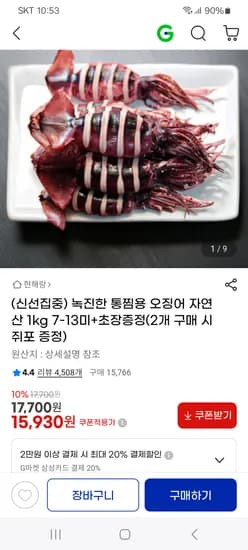 녹진한 통찜용 오징어