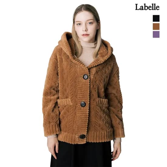 라벨르 양모 100 후드 가디건