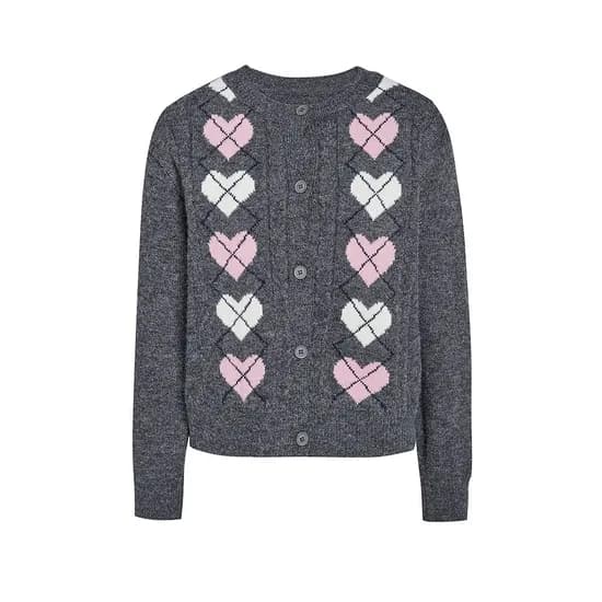 지고트 하트 패턴 아가일 니트 가디건
