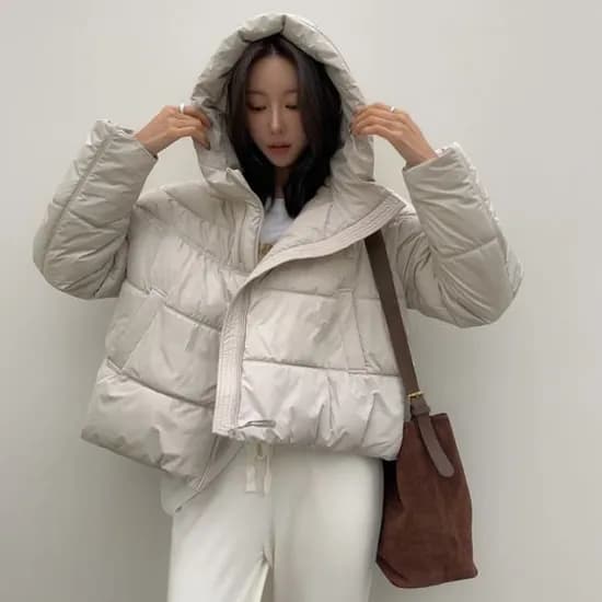다바걸 폴뎃하이넥 후드패딩