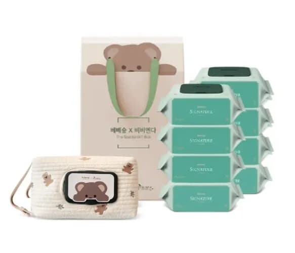 베베숲 시그니처 위드그린 70매 캡 8팩 누빔 물티슈 파우치