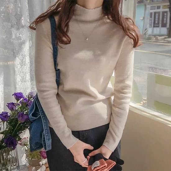 물결넥 쫀쫀신축 반폴라