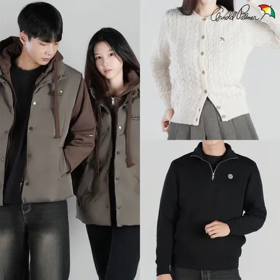 아놀드파마 하이넥 반집업 긴팔 니트