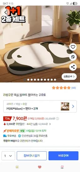 욕실 발매트 규조토 1+1