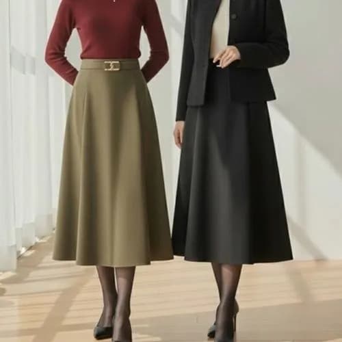 버클밴딩 A라인 롱기모 스커트