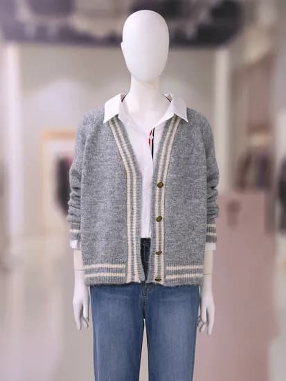 르샵 브이넥 배색 울혼방 가디건