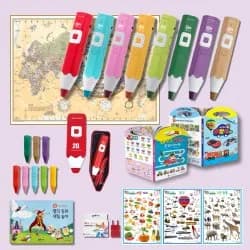 세이펜 틴케이스 레인온펜 실리콘케이스 충전기 손잡이책2권 명작색칠1권 한영세계지도 학습벽보3종