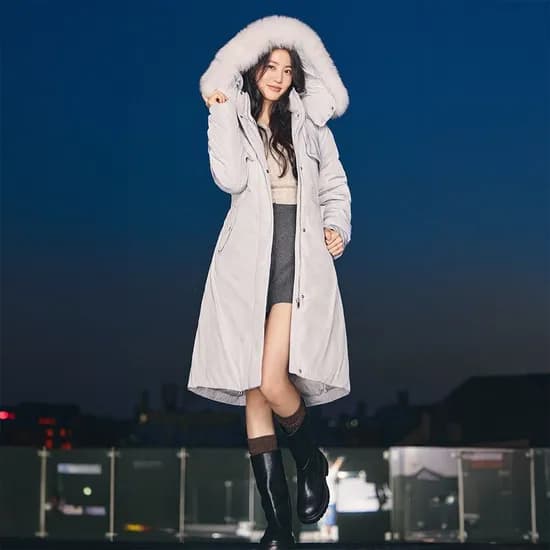 잇미샤 폭스 후드 구스다운 롱 패딩