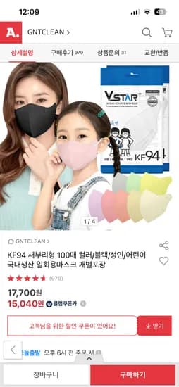 브이스타 KF94 대형 퓨어화이트 100매