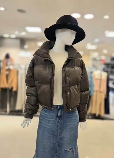 올리브데올리브 페이크레더 숏패딩