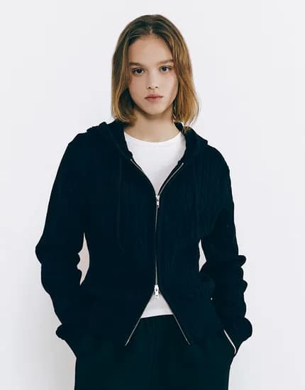 지오다노 꽈배기 후드집업 가디건