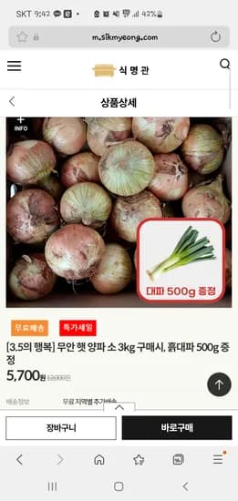 양파 3kg 대파 500g