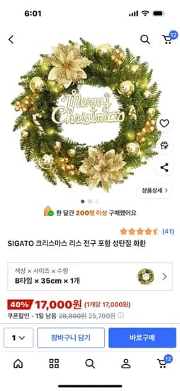 SIGATO 크리스마스 리스 전구 포함