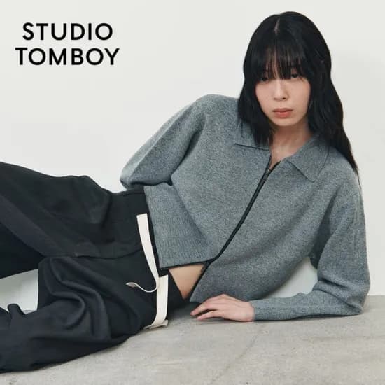 스튜디오 톰보이 벨티드 체크 패턴 롱코트