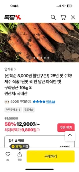 제주 직송 구좌 당근 못난이 주스용 10kg