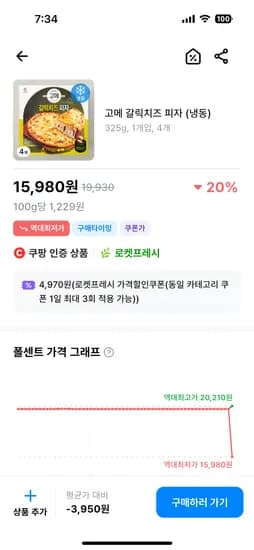 고메 갈릭피자 4판 15,980원 불고기 피자 3판 19,930원