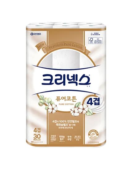 크리넥스 4겹 퓨어코튼 화장지 25M 30롤