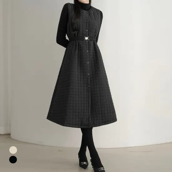 카라 그리드누빔플레어원피스 벨트세트