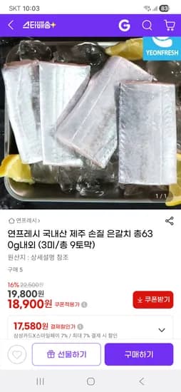 국내산 제주 손질 은갈치 총 630g 내외 3미 총 9토막